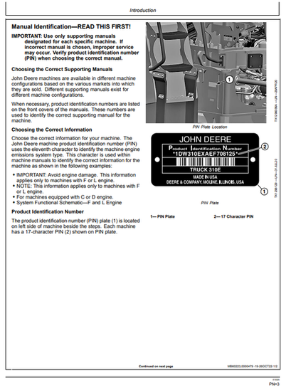 John Deere 260E 310E Dump Truck Operator Manual OMT437831X019