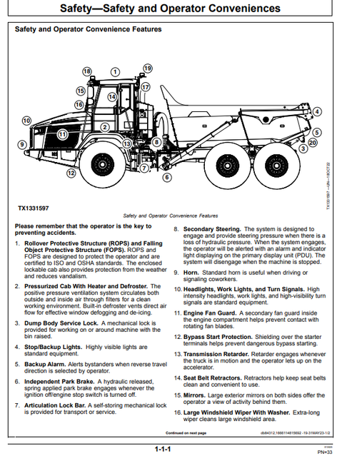 John Deere 260 P & 310 P Dump Truck Operator Manual OMT476390X019