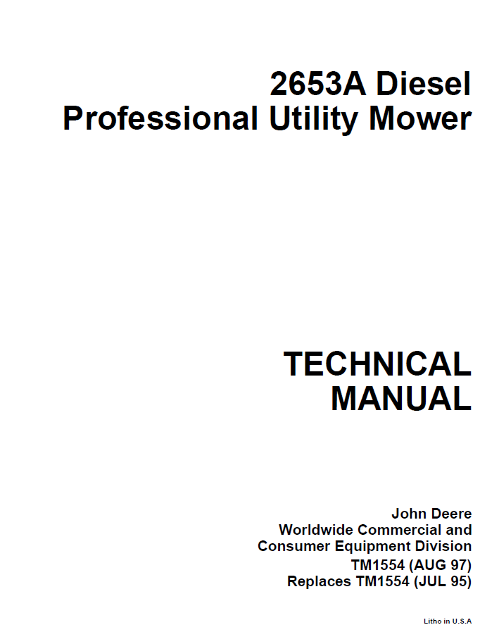 John Deere 2653A Diesel Professional Utility Mower Technical Manual TM1554 PDF