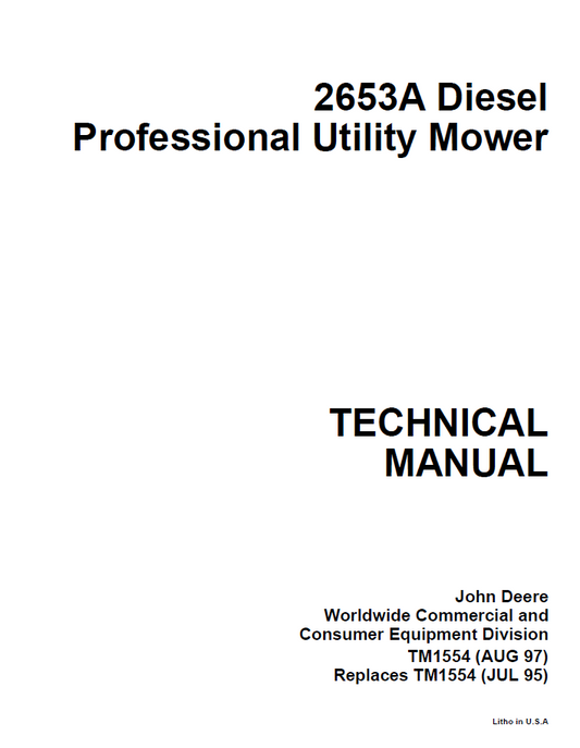 John Deere 2653A Diesel Professional Utility Mower Technical Manual TM1554 PDF