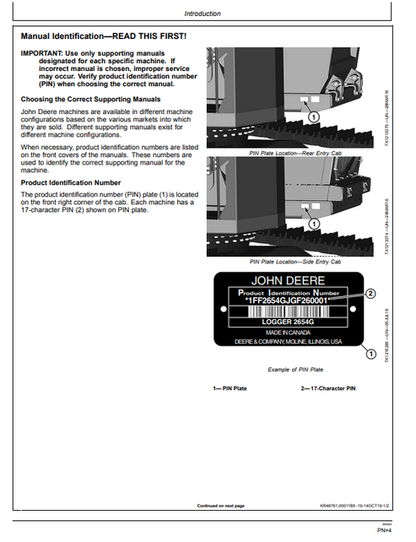 John Deere 2654G 2654GLC Forestry Excavator Operating Manual 