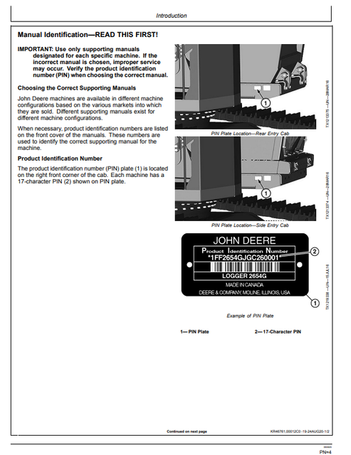 John Deere 2654G 2654GLC Forestry Excavator Operating Manual 