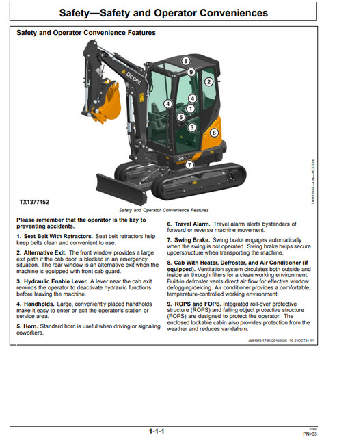 John Deere 26 P Excavator User & Operator Guide OMT506575X019