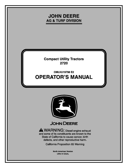 John Deere 2720 Compact Utility Tractor Operator Manual OMLVU19798