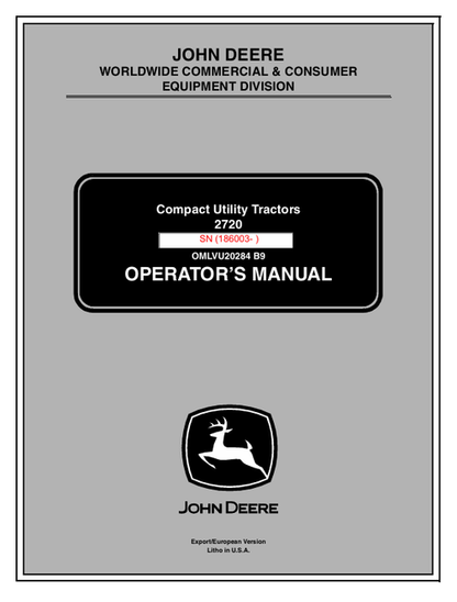 John Deere 2720 Compact Utility Tractor Operator Manual OMLVU20284