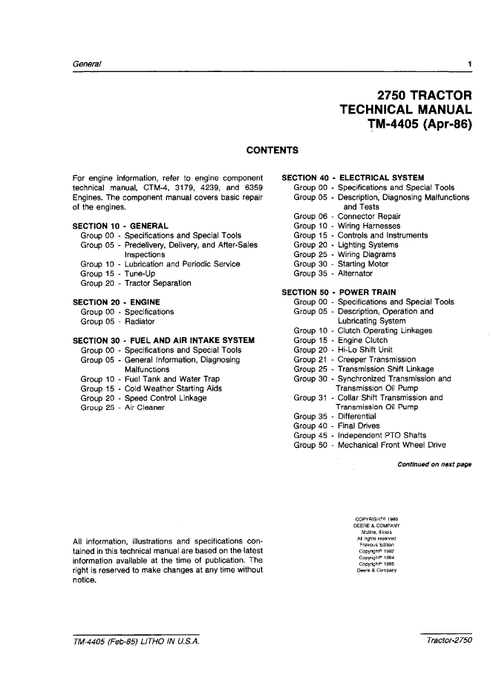 John Deere 2750 Tractor Repair & Maintenance Manual TM4405