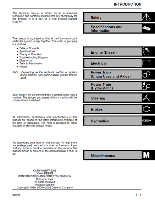 John Deere 280 Skid Steer Technical Repair Manual TM1749