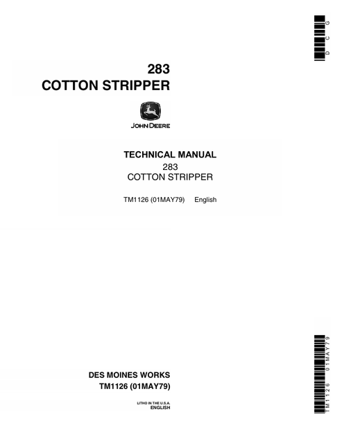 John Deere 283 Cotton Stripper Technical Manual TM1126