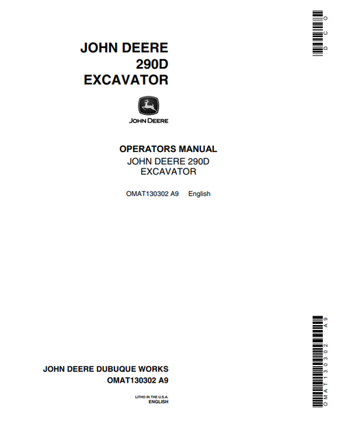 John Deere 290D Excavator Operator Manual OMAT130302 PDF