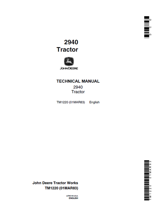 John Deere 2940 Tractor Technical Manual TM1220 PDF 
