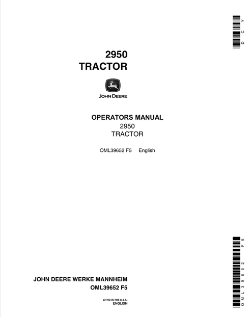 John Deere 2950 Tractor Operator Manual OML39652 PDF