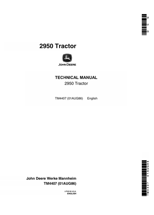 John Deere 2950 Tractor Technical Manual TM4407 PDF