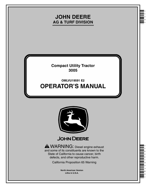 John Deere 3005 Compact Utility Tractor Operator Manual OMLVU19591