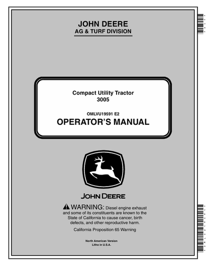 John Deere 3005 Compact Utility Tractor Operator Manual OMLVU19591