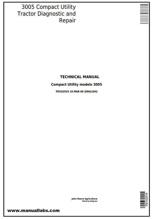 John Deere 3005 Compact Utility Tractor Repair Manual TM102919
