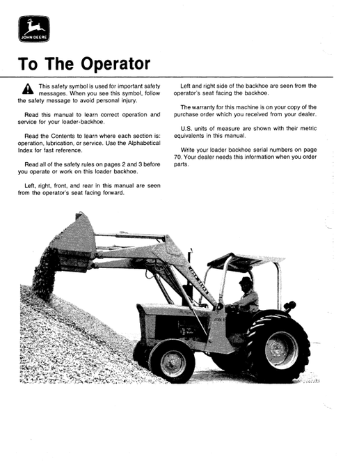 John Deere 300B Backhoe Loader Operation & Maintenance Manual PDF