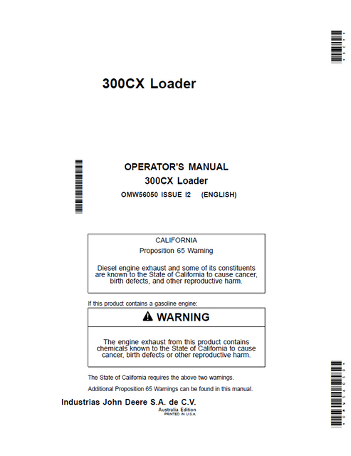 John Deere 300CX Loader Operator Manual OMW56050 PDF