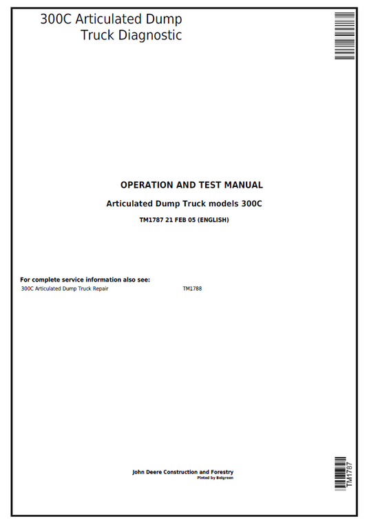 John Deere 300C Articulated Dump Truck Diagnostic Operation and Test Manual TM1787 PDF