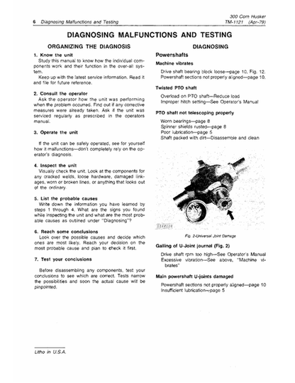 John Deere 300 Corn Hasker Service & Repair Manual TM1121