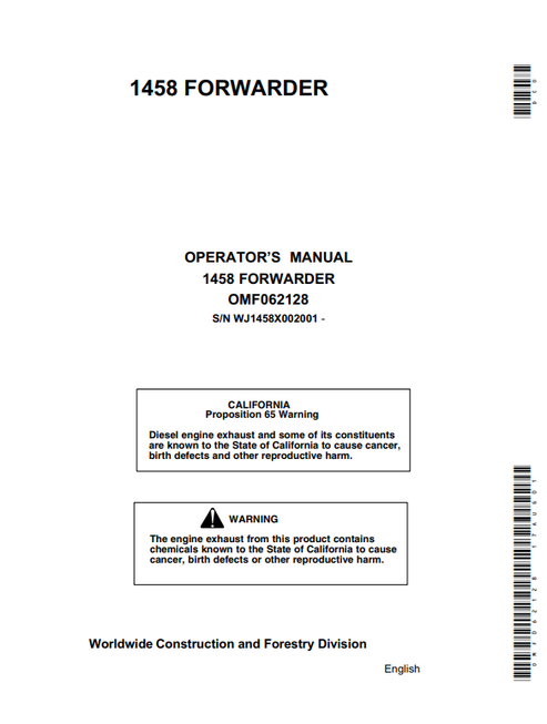 John Deere 300 Feller Forwarder Operator Manual OMF062128 PDF