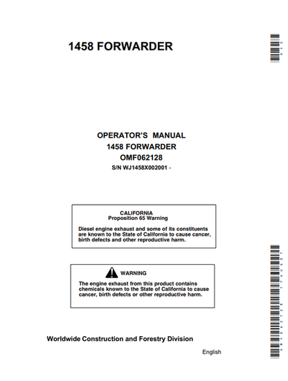 John Deere 300 Feller Forwarder Operator Manual OMF062128 PDF