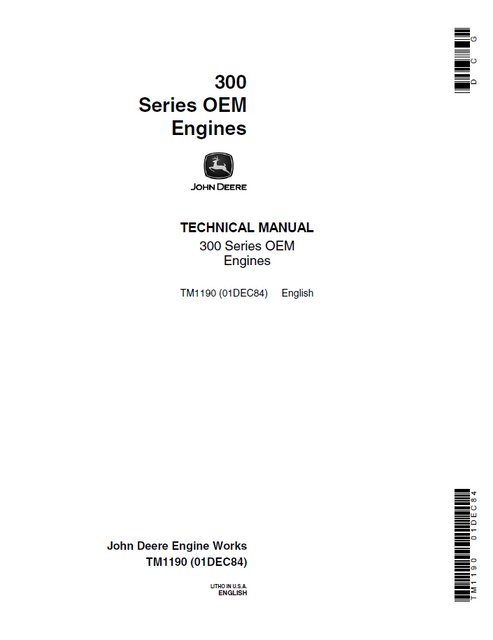 John Deere 300 Series OEM Engine Technical Service Manual TM1190