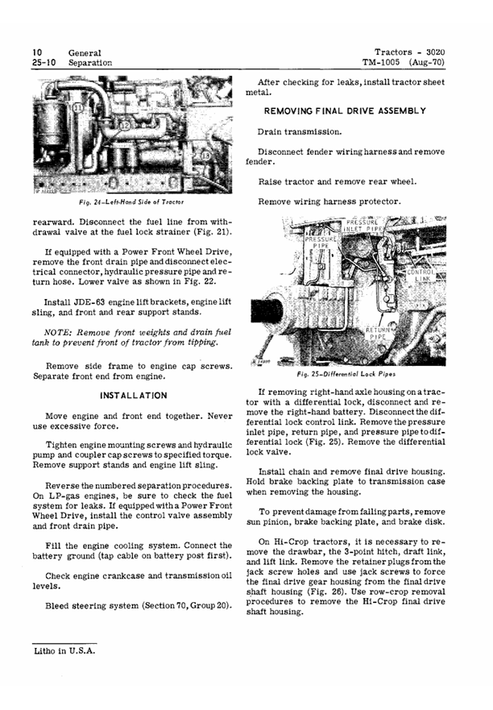 John Deere 3020 Tractor Service & Repair Technical Manual TM1005