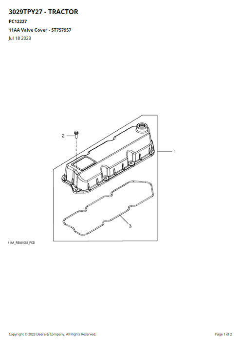 John Deere 3029TYP27 Tractor Parts Manual PDF
