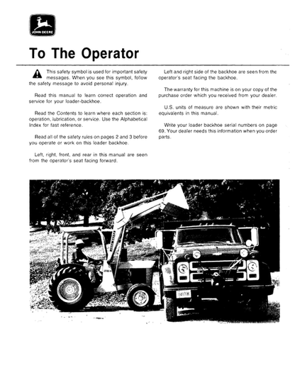 John Deere 302A Backhoe Loader Operation & Maintenance Manual PDF