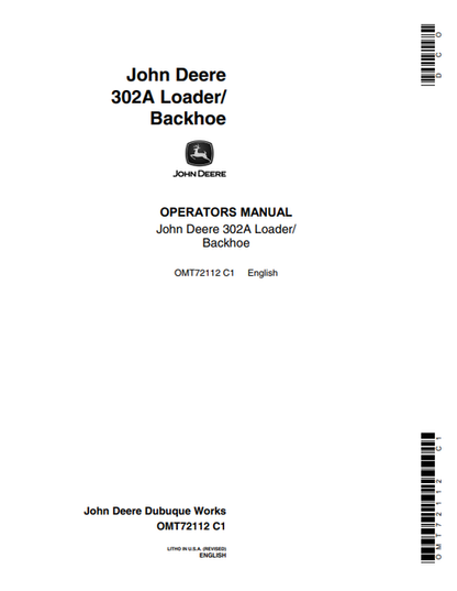 John Deere 302A Backhoe Loader Operator Manual OMT72112