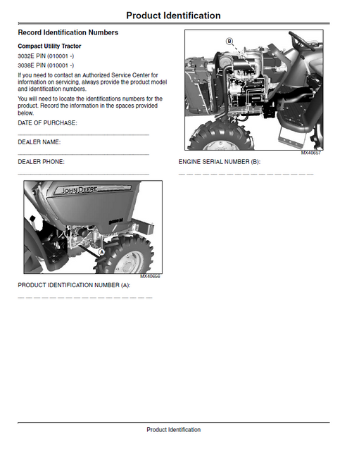 John Deere 3032E 3038E Compact Utility Tractor Operating Manual