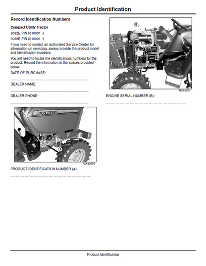 John Deere 3032E 3038E Compact Utility Tractor Operating Manual