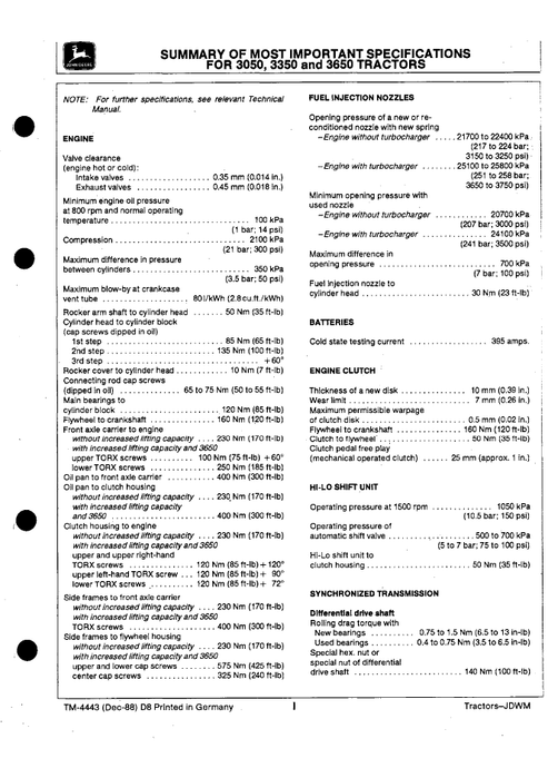 John Deere 3050 3350 3650 Tractor Service Repair Manual PDF