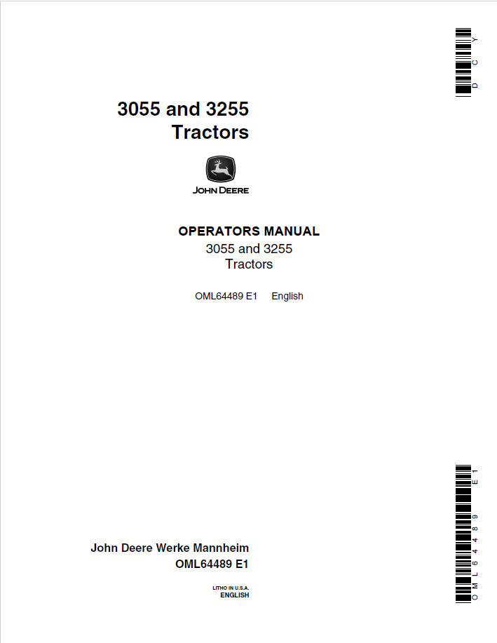 John Deere 3055 and 3255 Tractor Operator Manual OML64489 PDF