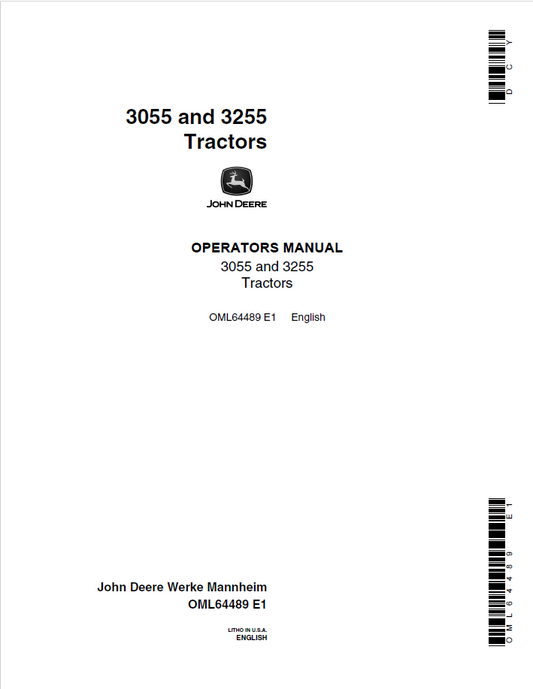 John Deere 3055 and 3255 Tractor Operator Manual OML64489 PDF