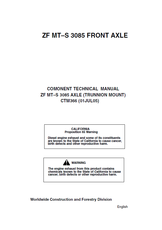 John Deere 3085 ZF MT–S Axle Component Technical Manual CTM366 PDF