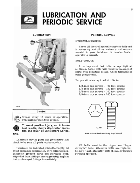 John Deere 3100 3110 Hydraulic Ripper Operating Manual OMT25095