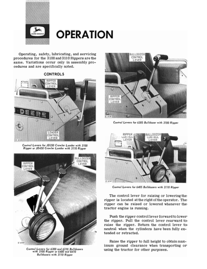 John Deere 3100 & 3110 Hydraulic Ripper Operation Manual
