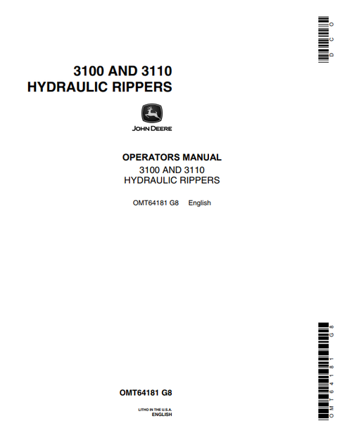 John Deere 3100 & 3110 Hydraulic Ripper Operator Manual OMT64181