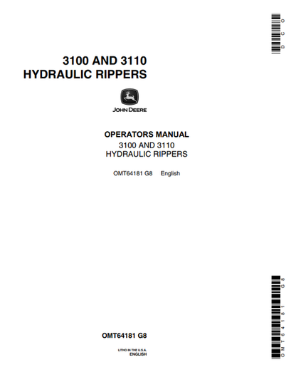 John Deere 3100 & 3110 Hydraulic Ripper Operator Manual OMT64181