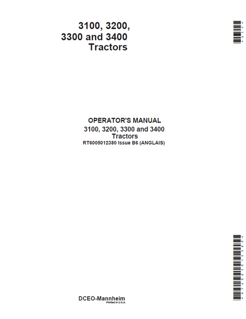 John Deere 3100 3200 3300 3400 Tractor Operator Manual