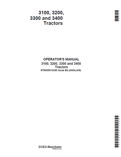 John Deere 3100 3200 3300 3400 Tractor Operator Manual