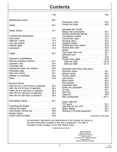 John Deere 3100 3200 3300 3400 Tractor Owner Operator Manual