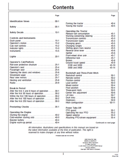 John Deere 3100 3200 3300 3400 Tractor Owner Operator Manual