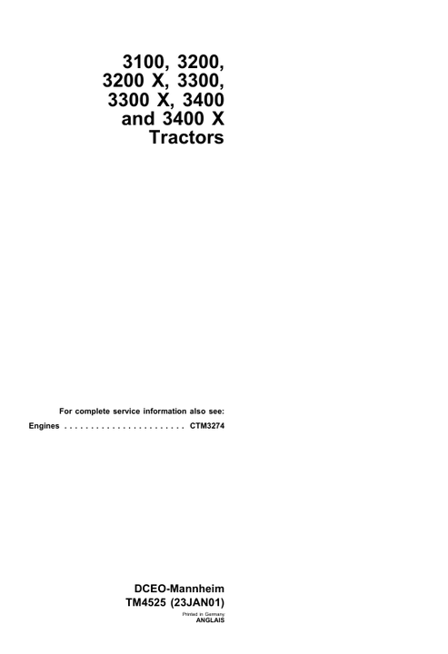 John Deere 3100 3200 3300 3400 Tractor Technical Manual TM4525