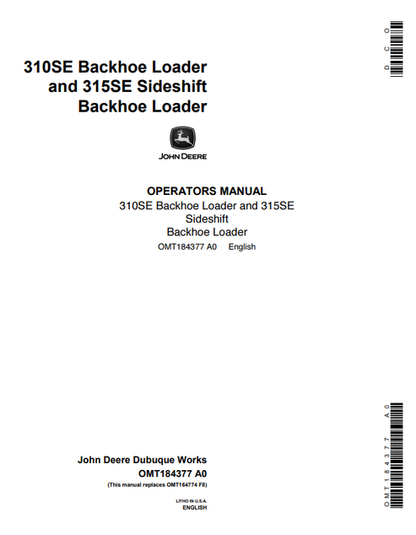 John Deere 310SE And 315SE Sideshift Backhoe Loader Operator Manual OMT184377