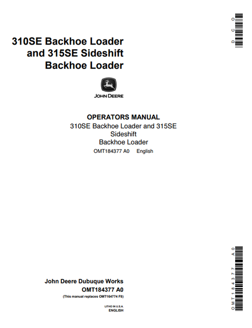 John Deere 310SE And 315 Sideshift Backhoe Loader Operator Manual OMT153356