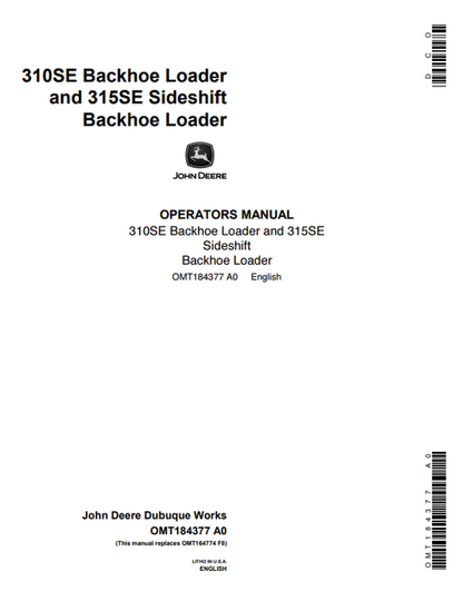 John Deere 310SE And 315 Sideshift Backhoe Loader Operator Manual OMT153356