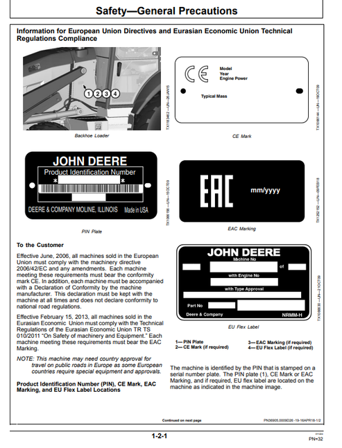 John Deere 310SL Backhoe Loader Operator Manual OMT357554X19 PDF covering operation, safety, controls, inspections, maintenance and equipment care.
