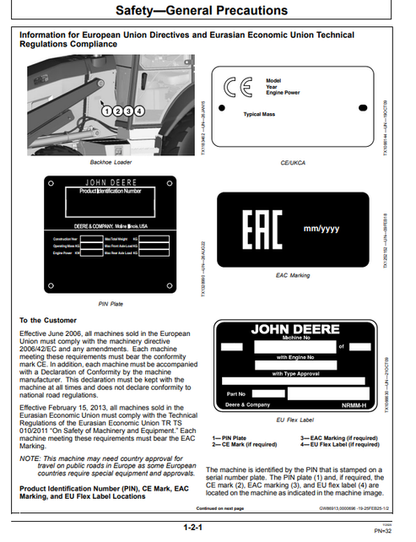 John Deere 310 G Backhoe Loader Technical Operator Manual
